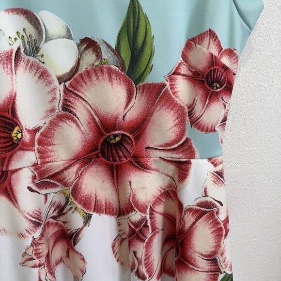 Ted Baker Dress Womens 2 Mint Pastel Scuba Knit Floral‎ Fit Flare Feminine Event - Picture 8 of 16